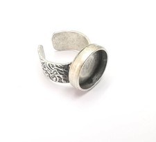 Round Antique Silver Ring Blank Setting, Cabochon Mounting Adjustable Resin Ring