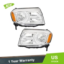 Left+Right Side Headlights For 2012-2015 Honda Pilot Halogen Chrome Clear Lens