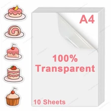 10 Sheets 100 Transparent Printable Vinyl Sticker Paper A4 Inkjet