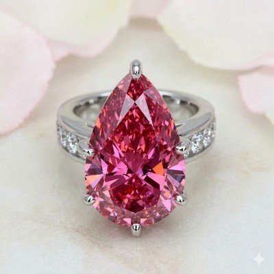 RARE 6.65 Ct Certified Treated Pink Diamond Solitaire Ring In 925 Silver