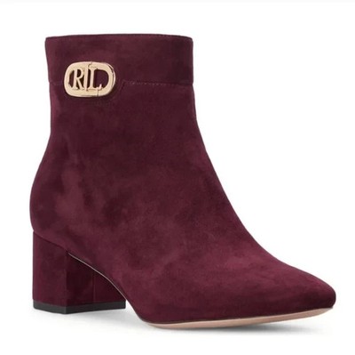 LAUREN RALPH LAUREN Bordeaux Wine Wynne Suede Ankle Booties SZ 5.5B