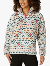 Eddie Bauer White Colorful Geometric Fleece Plush 1/4 Zip Pullover Jacket Size M