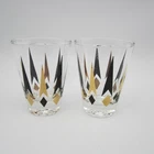 Lor of 2 Vintage Anchor Hocking Atomic Golden Peaks 5 oz Whiskey Glasses 3 1/2"