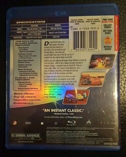 Blu Ray : CARS - Disney Pixar With Slip Cover - Picture 2 of 3