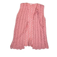 Handmade Crochet Open Front Sleeveless Vest Pink Boho Festival