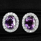 925 Sterling Silver White Gold Earrings Delicate Vivid Violet Sapphire 8.80Ct