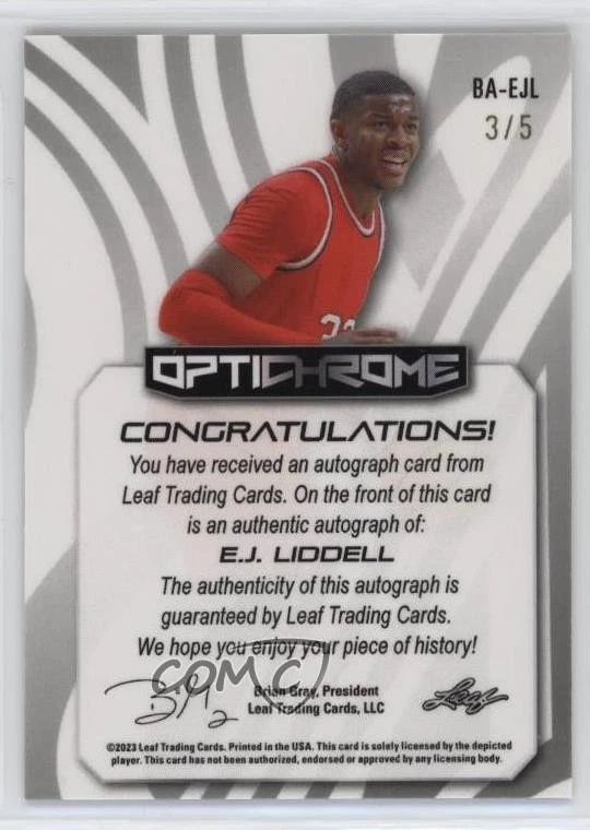 2022-23 Leaf Optichrome Orange Prismatic /5 EJ Liddell #BA-EJL Rookie Auto RC - Image 2 of 2