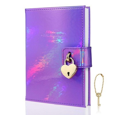 Heart Shaped Lock Journal, Rainbow Laser PU, B6, 288 Pages - Personal Secret