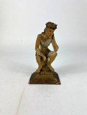 Antike Heiligenfigur Christus In Der Rast 19. Jh. Holz Geschnitzt 27cm Alt Figur