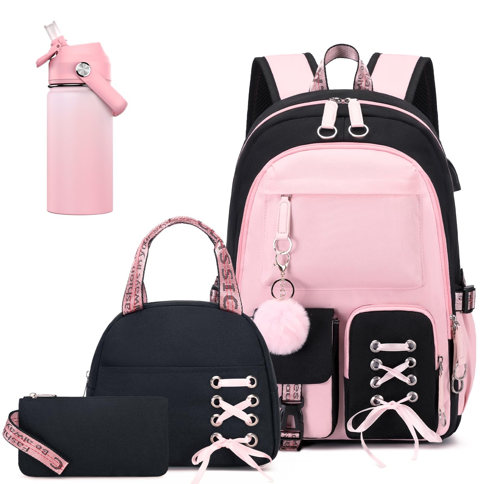 School Backpack for Girls, 4-In-1 Bookbag Backpack Set with 