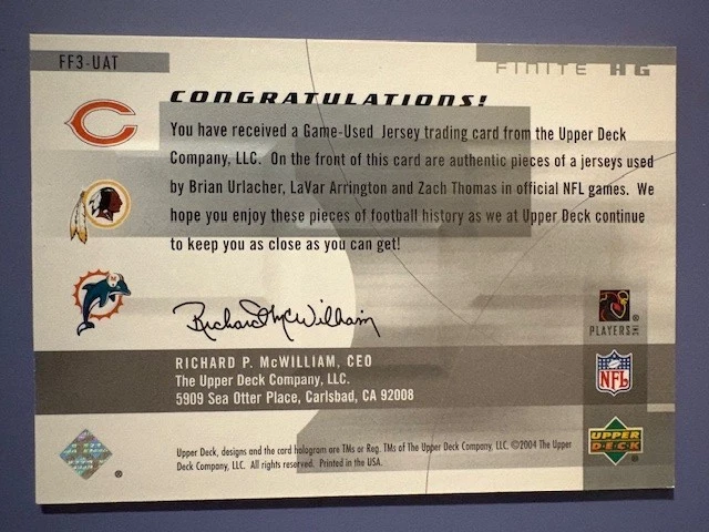 2004 Urlacher/Arrington/Thomas UD Finite HG Finite Fabrics Jerseys - Image 2 of 2