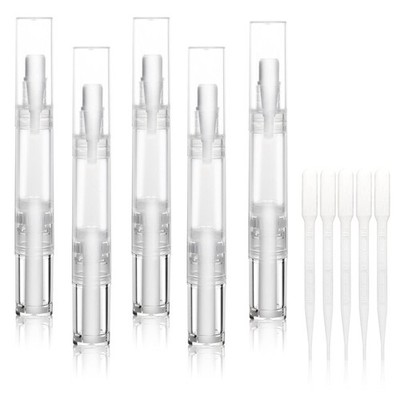 5 pack 5ml Transparent Twist Pen for Cuticle Oil Applicator, Empty Nail Oil Pen
