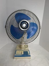 Vtg McGraw-Edison Deluxe Oscillating 3-Speed Fan Blue Blades Model 124003 Tested