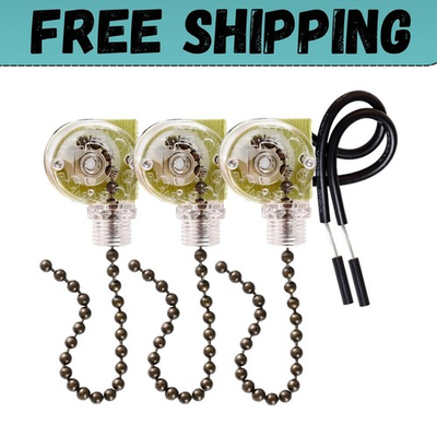 #ad 3 Pack Ceiling Fan Pull Chain Switch Zing Ear ZE 109 Two Wire Light Switch $9.45