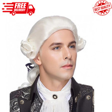 Judge Colonial Wig Man Long Wave White Wig Washington Halloween Costume Cospl...