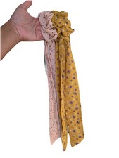 Floral Scarf Scrunchies Spring Summer Girls Hair Tie S-M Thick Hair 4 Packs
