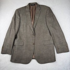Jos. A. Bank Blazer Mens 46L Brown Check Wool Silk Linen Tailored Fit Chelsea