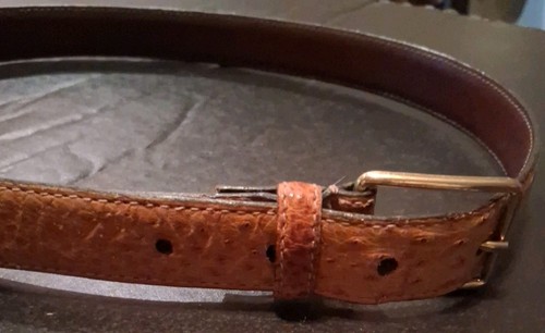 Tan/Brown Genuine Ostrich 27-30" Brass Buckle Belt