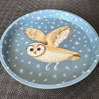 Hund und Kuppel Serviertablett Eule Design Deepwell Stahl rund blau 31 x 2,5 cm
