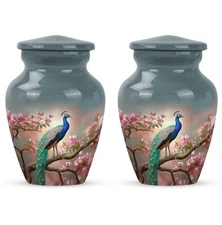 Peacock Urn 3Inch Set Of 2 Keepsake Burial Urns for Human Ashes Decorative Gift