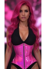 Top Drawer Fuchsia Holo Double Steel Boned Underbust Waist Cincher Corset