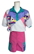 Vintage 80s 90s Casual Isle Matching Set Medium Colorblock Windbreaker  Shorts