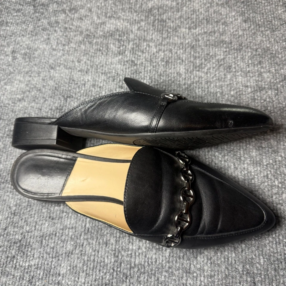 Alex Marie 黑色皮革链条口音尖头穆勒鞋 8M 码二手 — 第 2/4 张图片