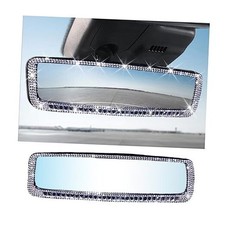 Car Rear View Mirror, Bling Rhinestone Interior Rear View Mirror with Silver