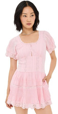 Love Shack Fancy Size 10 Mirelle Dress Cherry Pink Cotton Ruffle Lace Mini $375