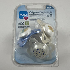 MAM Original Day  Night Orthodontic Glow Pacifiers 0-6M 2-Pack White/Blue
