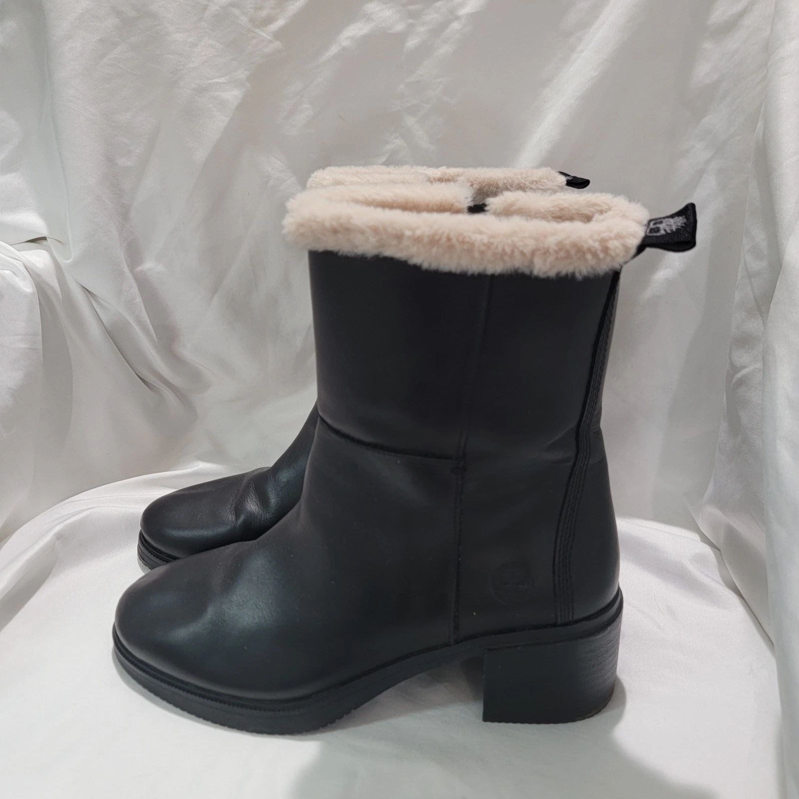 Stivali Timberland donna Dalston misura 8 5 neri pelle foderati pelliccia sintetica tacco a blocco