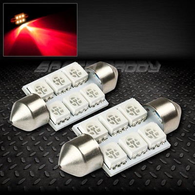 PAIR 6 SMD 6SMD 36MM RED 5050 5055 LED INTERIOR DOME/MAP 12V LIGHT BULB LAMP