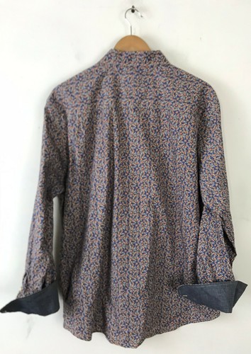 Camicia elegante Tommy Hilfiger uomo taglia XL blu e arancione floreale polsino a contrasto - Foto 5 di 5