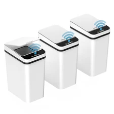 Automatic Bathroom Trash Can with Lid, 3 Pack 2.5 Gallon Smart Motion Sensor Tra