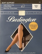 VTG Burlington Classic Full Figure WHITE W43 Control Top Pantyhose Size Queen 2