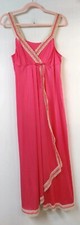 VTG Shadow Line WM S Wrap Front Nightgown Pink Lace Trim Bow Lace/Ribbon Straps