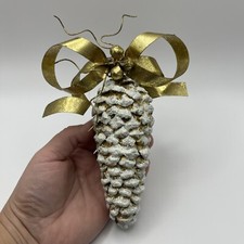Vintage Ceramic Decorative Pinecone Christmas Ornament Gold Tone