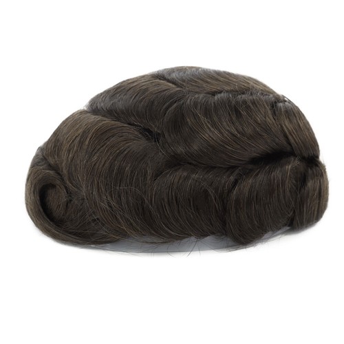 Mens Toupee Human Hair Replacement System Fine Mono Medium Brown Hair Pieces #4 - Picture 10 of 10