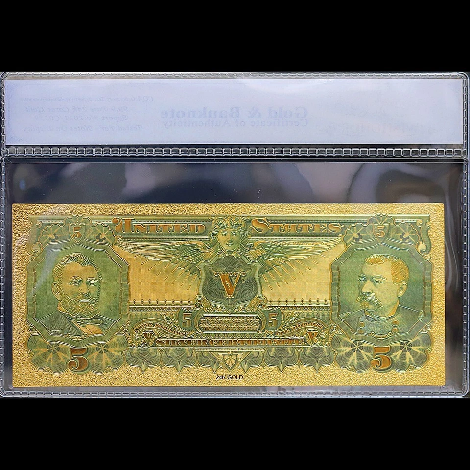 Billete de cinco dólares de oro de 1896 coleccionable con bolsa y certificado Foto 2 de 2