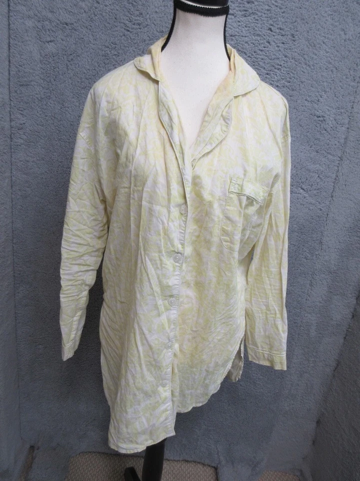 Conjunto de Pijama Pine Cone Hill Mujer M Amarillo Blanco Damasco Estampado Camisa Pantalones Relajado Foto 3 de 4