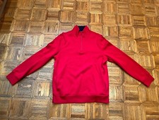 Men LE TIGRE M Red Navy Trim 1/4 Zip Sweater Vintage Pockets 100 Cotton