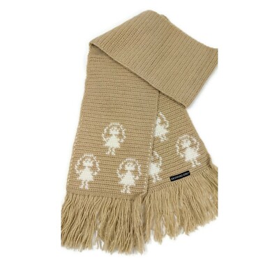Skipping Girl Crocheted Scarf Tan Brown Fringe Unique Rare