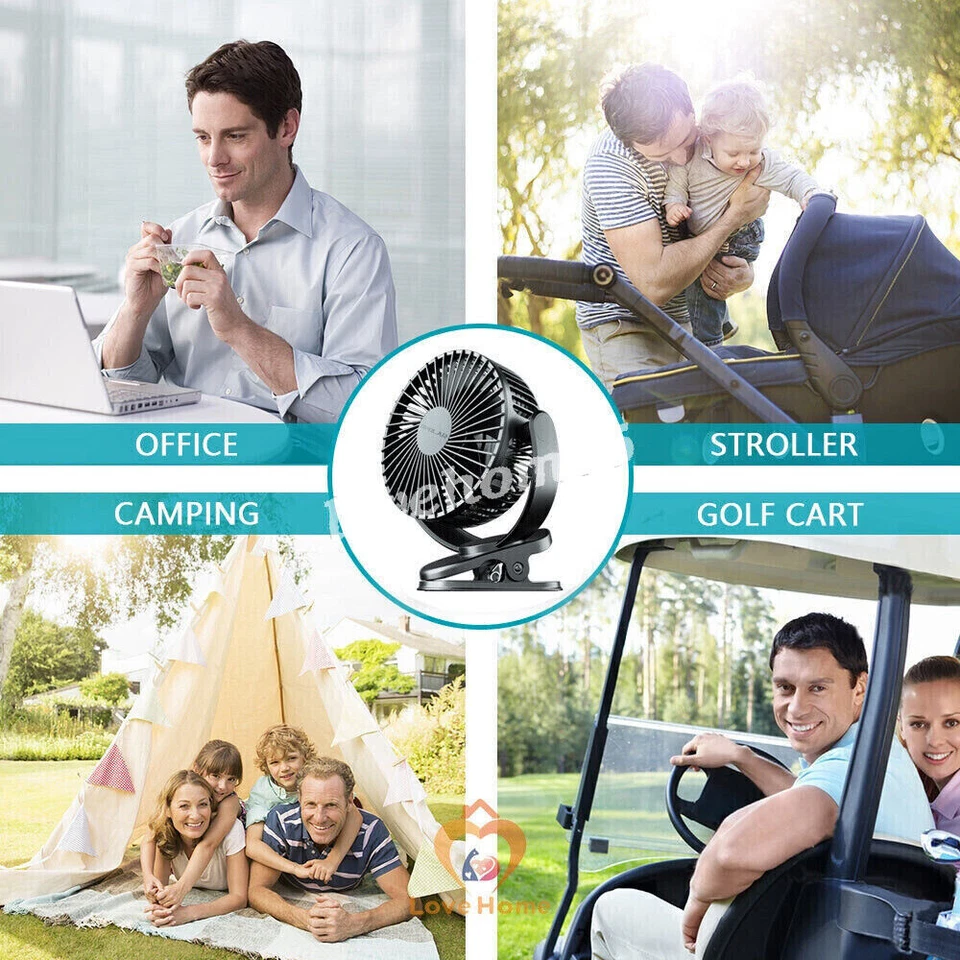 360° 5 inch 3 Speeds 5 Blade Desk Fan USB Quiet Cooling 5000mAh Clip on Portable - Image 2 of 4