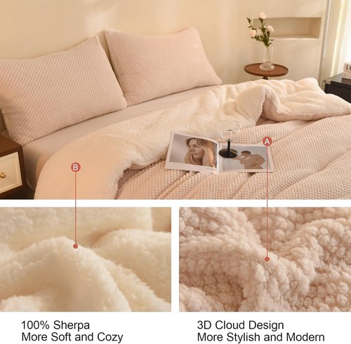 Set piumone design jacquard 3D ultra morbido caldo king size pelliccia di sherpa peluche NUOVO - Foto 5 di 6