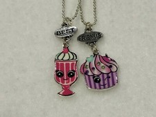 BEST FRIEND Cupcake  Milkshake with Rhinestones 2 Necklace BFF Friendship Cute 