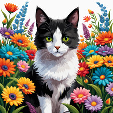 30 Custom Kitty Cat in the Flowers Personalized Address Labels