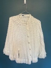 VTG 60s/70s White Knit Poncho Cape Button Front Hand Holes No Size Read Descrip