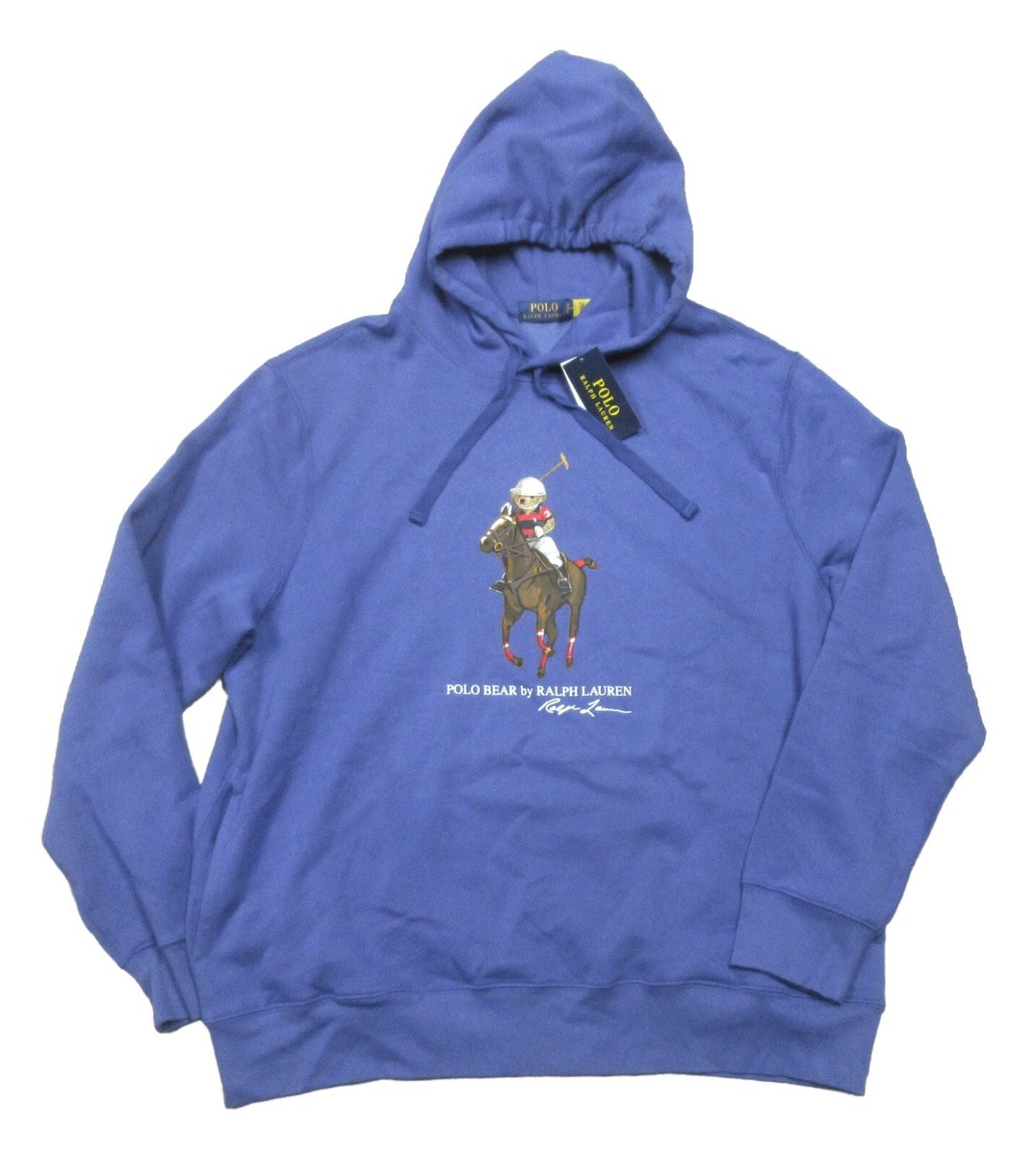 Polo Ralph Lauren Men's Blue Riding Polo Bear Fleece Lined Pullover Hoodie