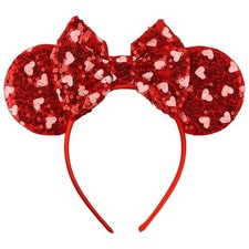 Mouse Ears Bow Headband -Red Heart Shiny Sequins Hairband for Woman Gir -Holi...