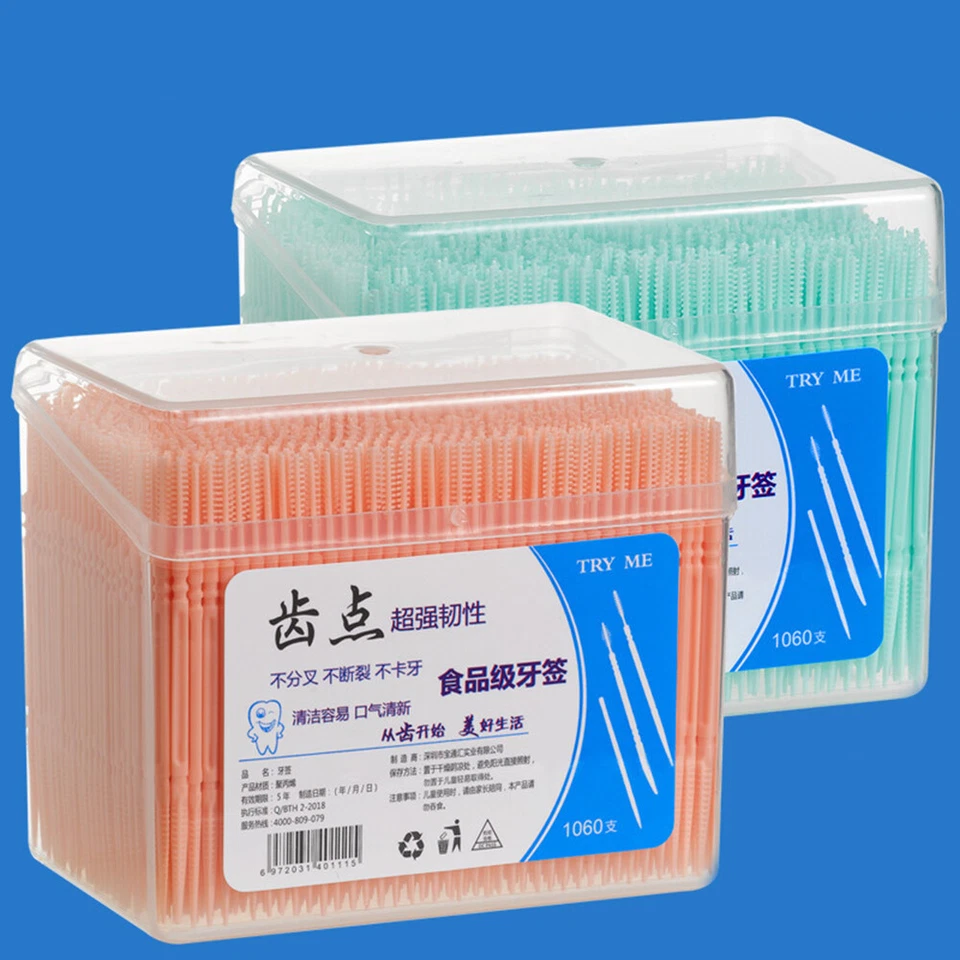 Paquete de 1060 palillos de dientes de plástico higiene dental cepillo de hilo dental palillos de dientes cuidado bucal = Foto 3 de 4